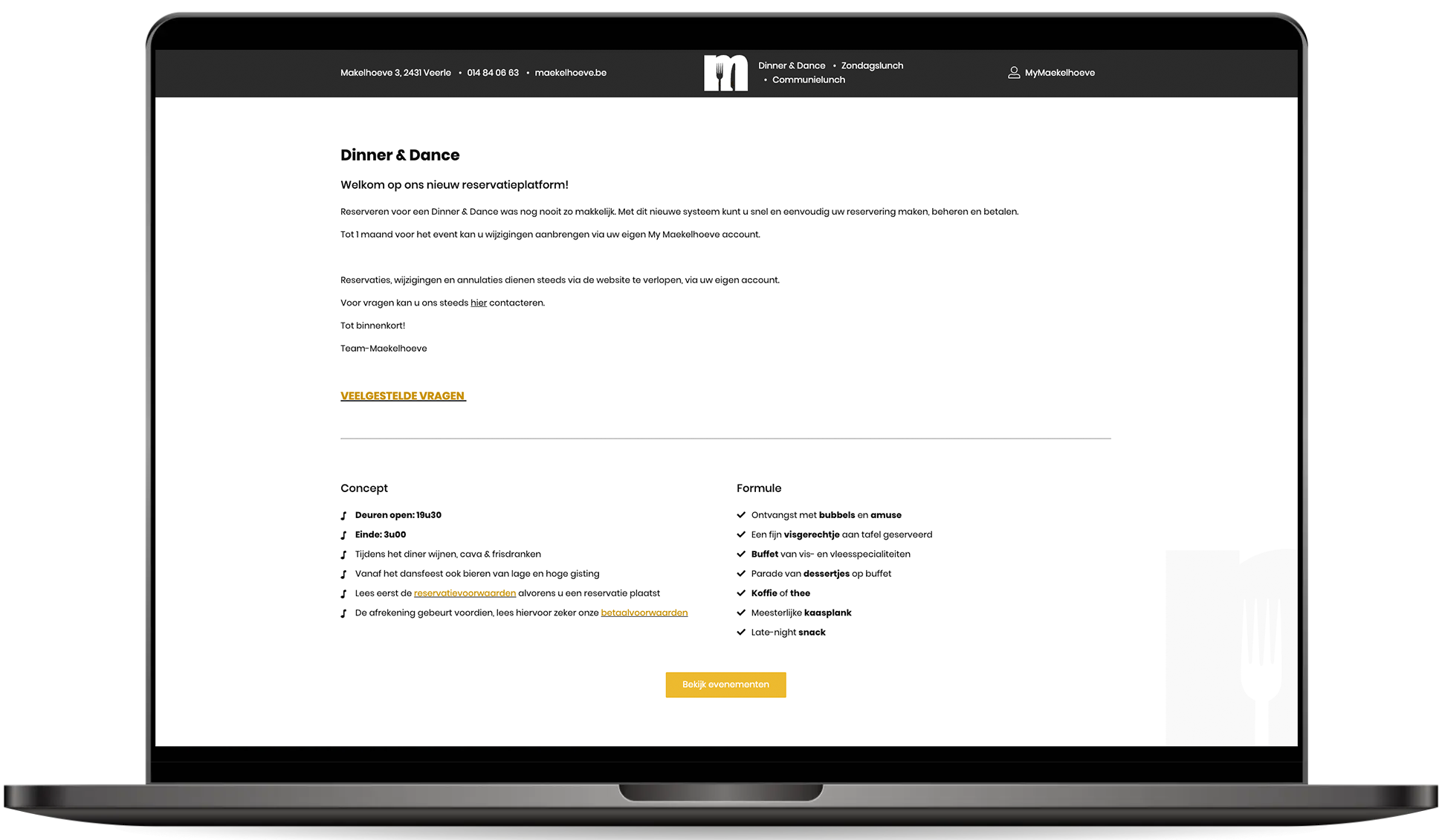 Platform op laptop: overzicht evenementen of reserveringspagina