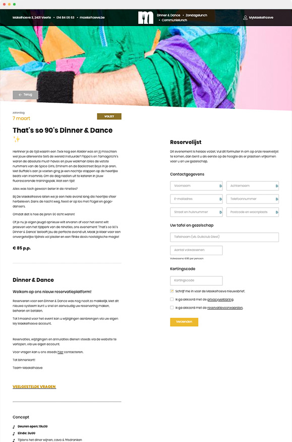 Screenshot homepage / overzicht evenementen per categorie