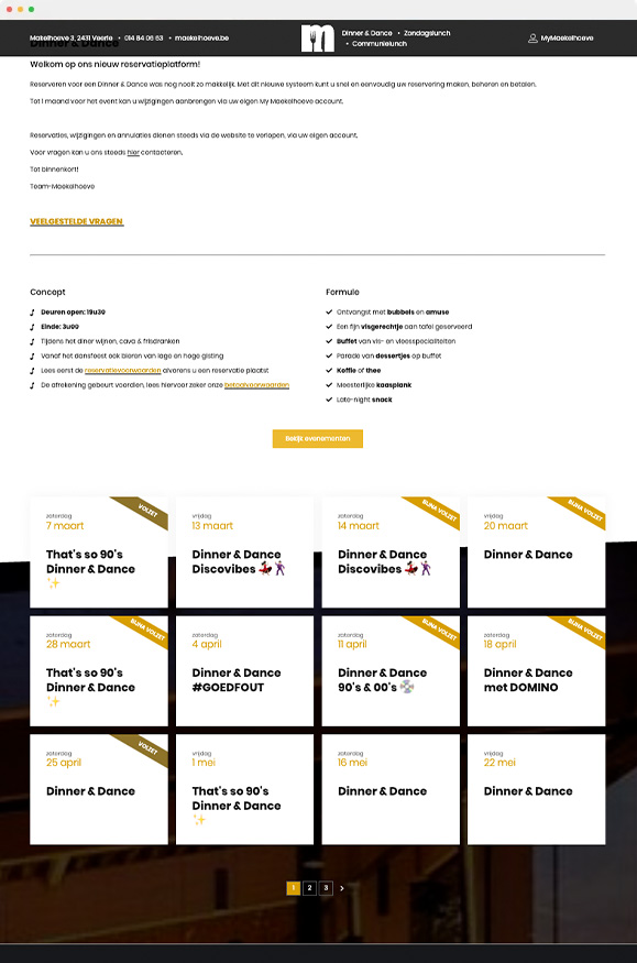 Screenshot boekingspagina / detail evenement met reserveringsformulier