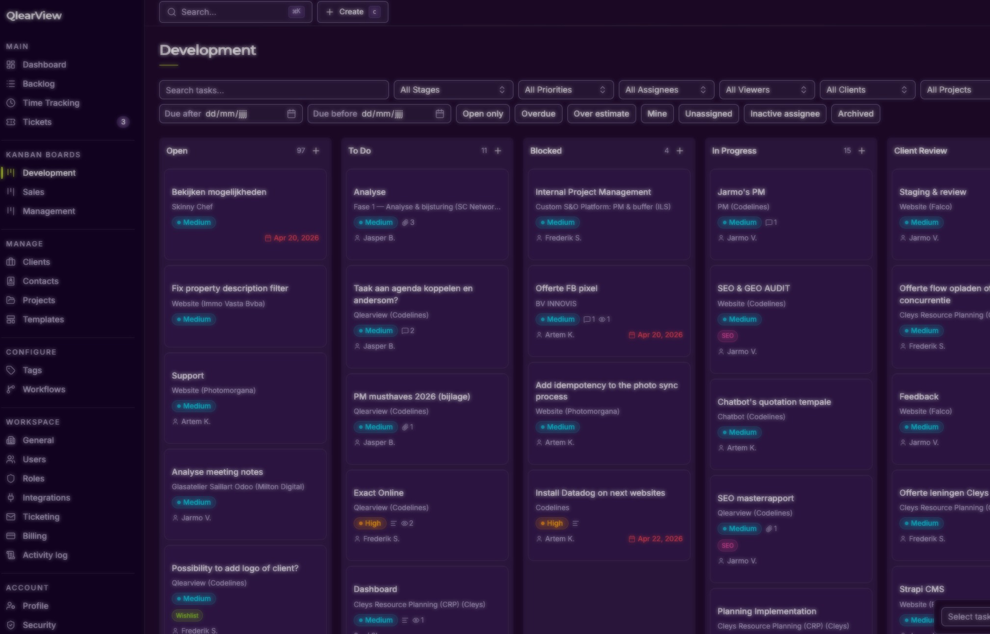QlearView Development kanban-bord