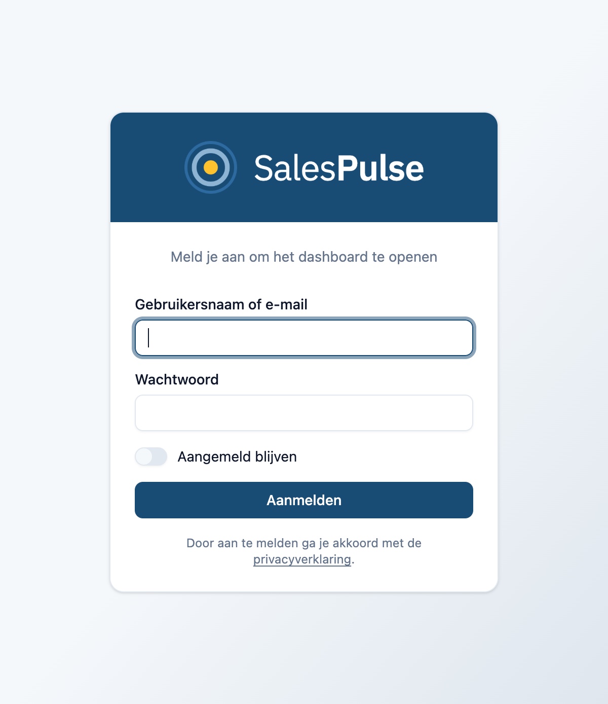 Inlogscherm van het SalesPulse verkoopdashboard