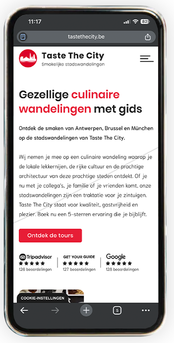 Smartphone met website Taste The City